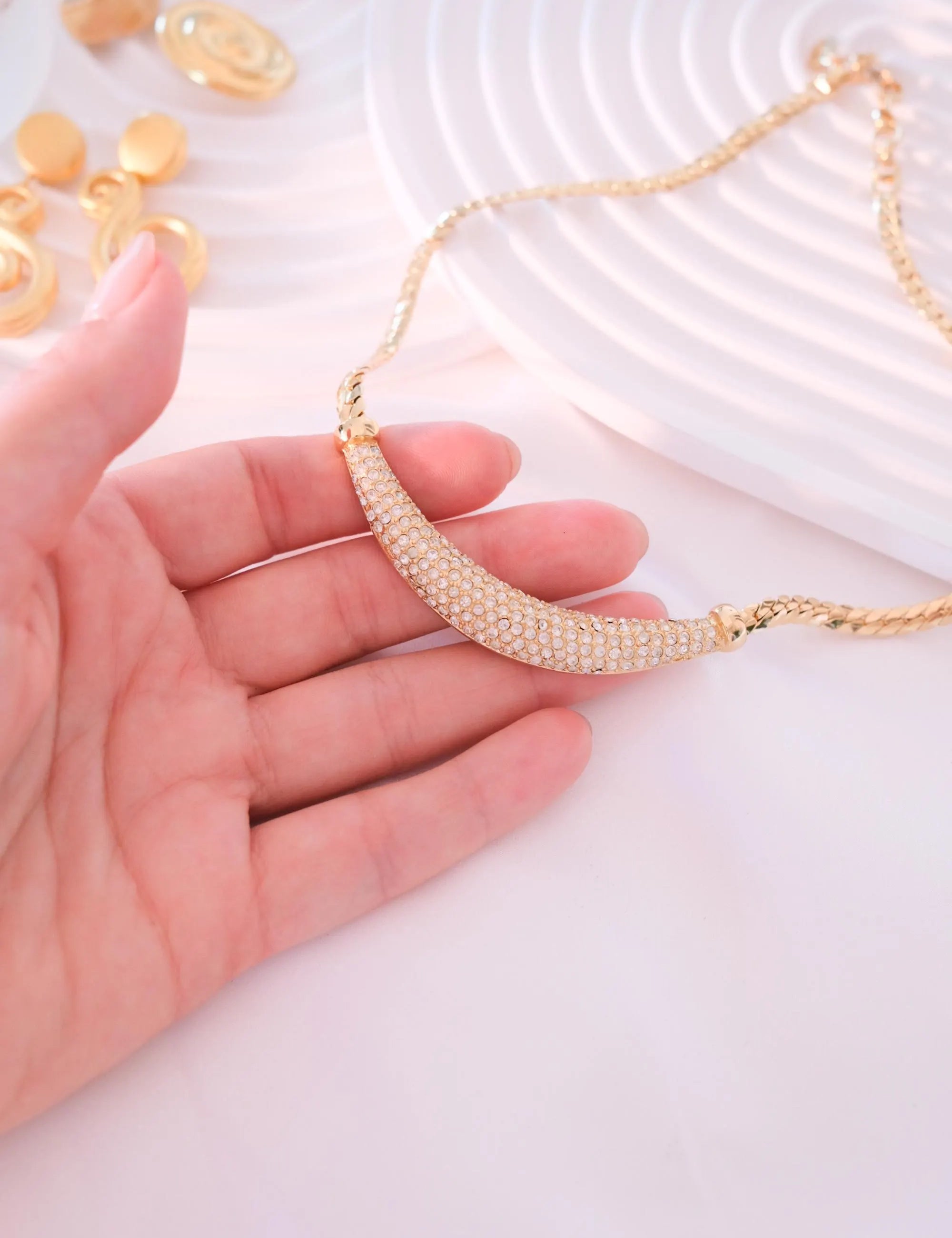 Vintage Christian Dior Rhinestone Choker Necklace: Gold-Tone Bridal Jewelry