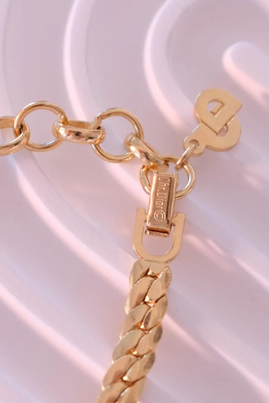 Vintage Christian Dior Rhinestone Choker Necklace: Gold-Tone Bridal Jewelry