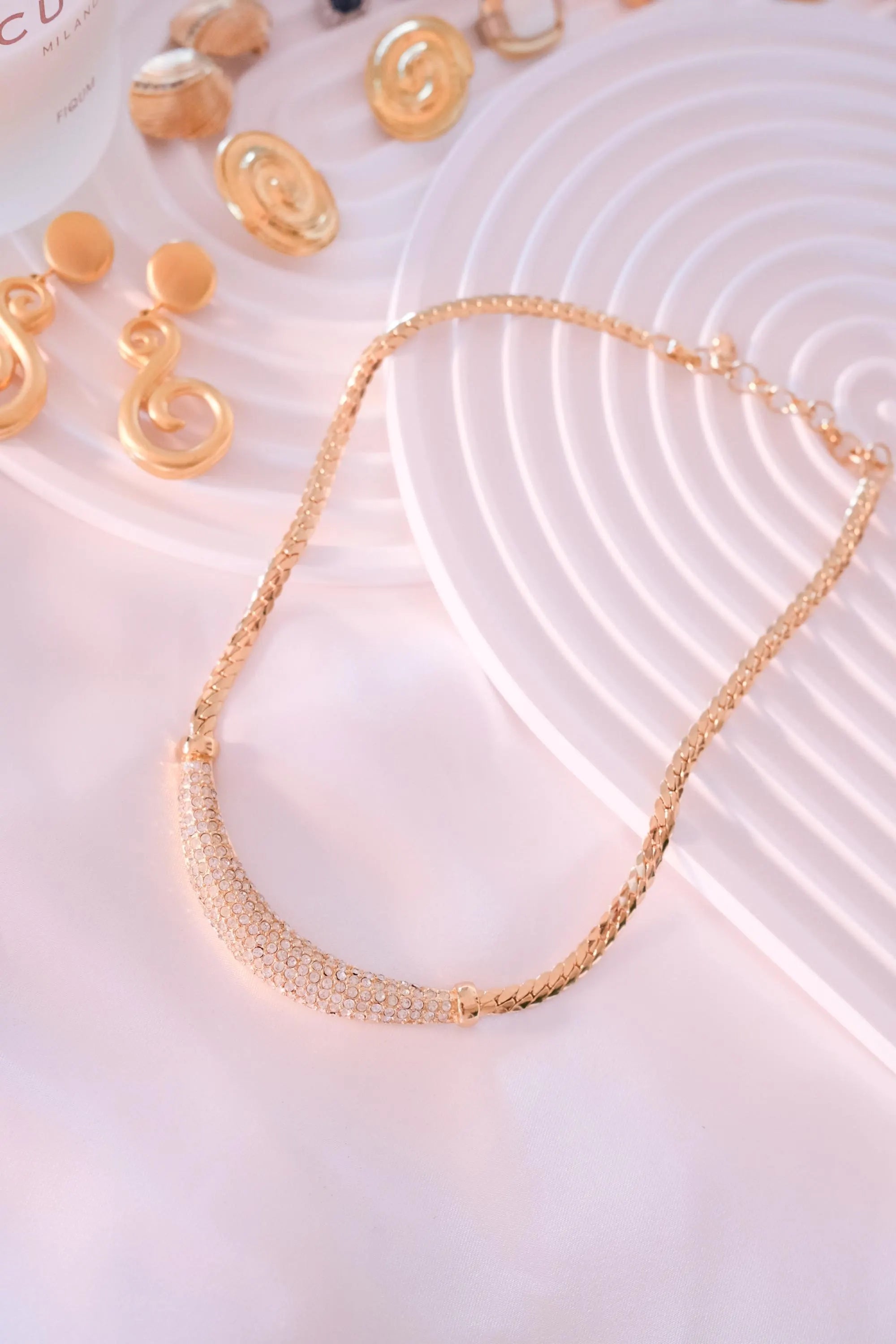 Vintage Christian Dior Rhinestone Choker Necklace: Gold-Tone Bridal Jewelry