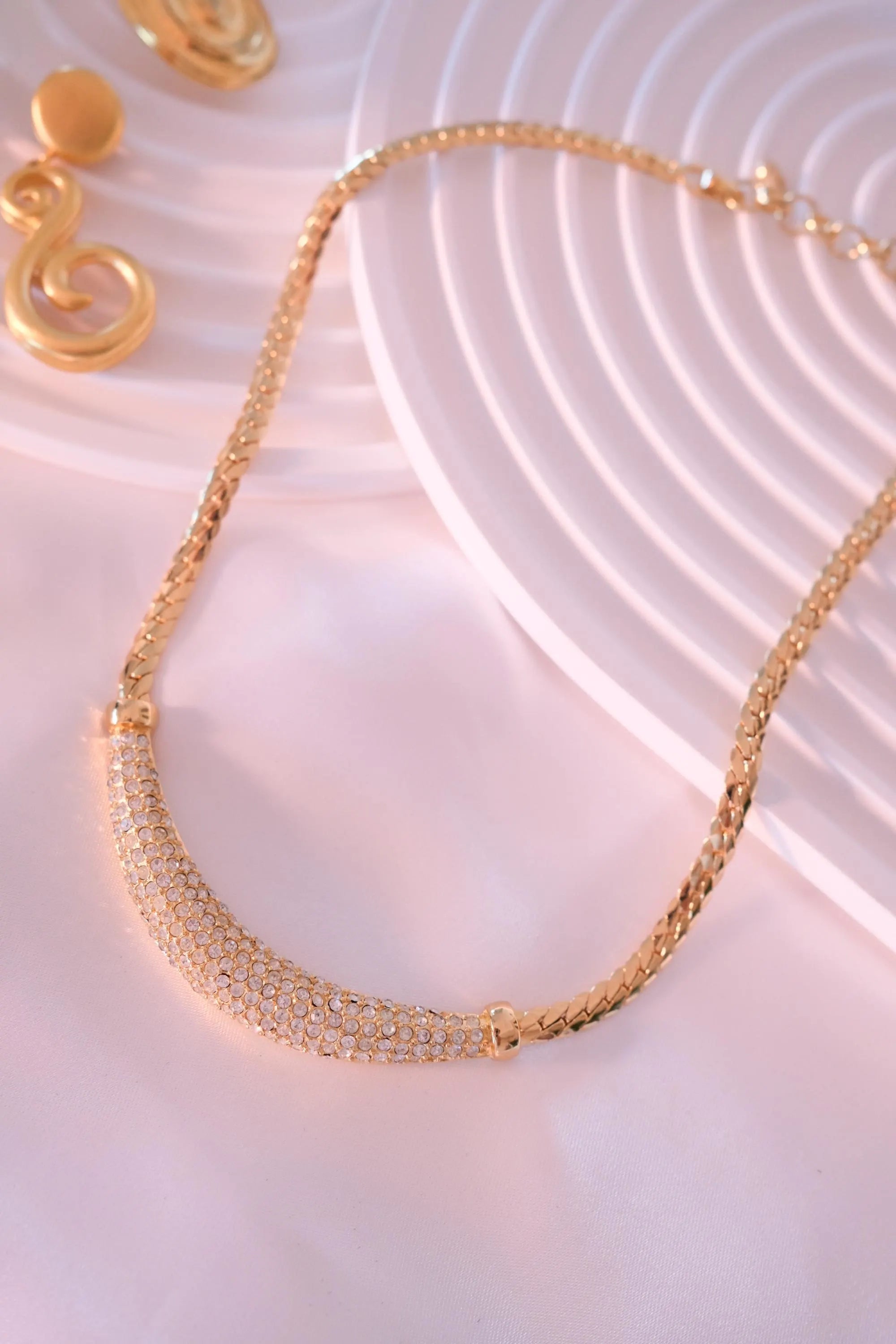 Vintage Christian Dior Rhinestone Choker Necklace: Gold-Tone Bridal Jewelry