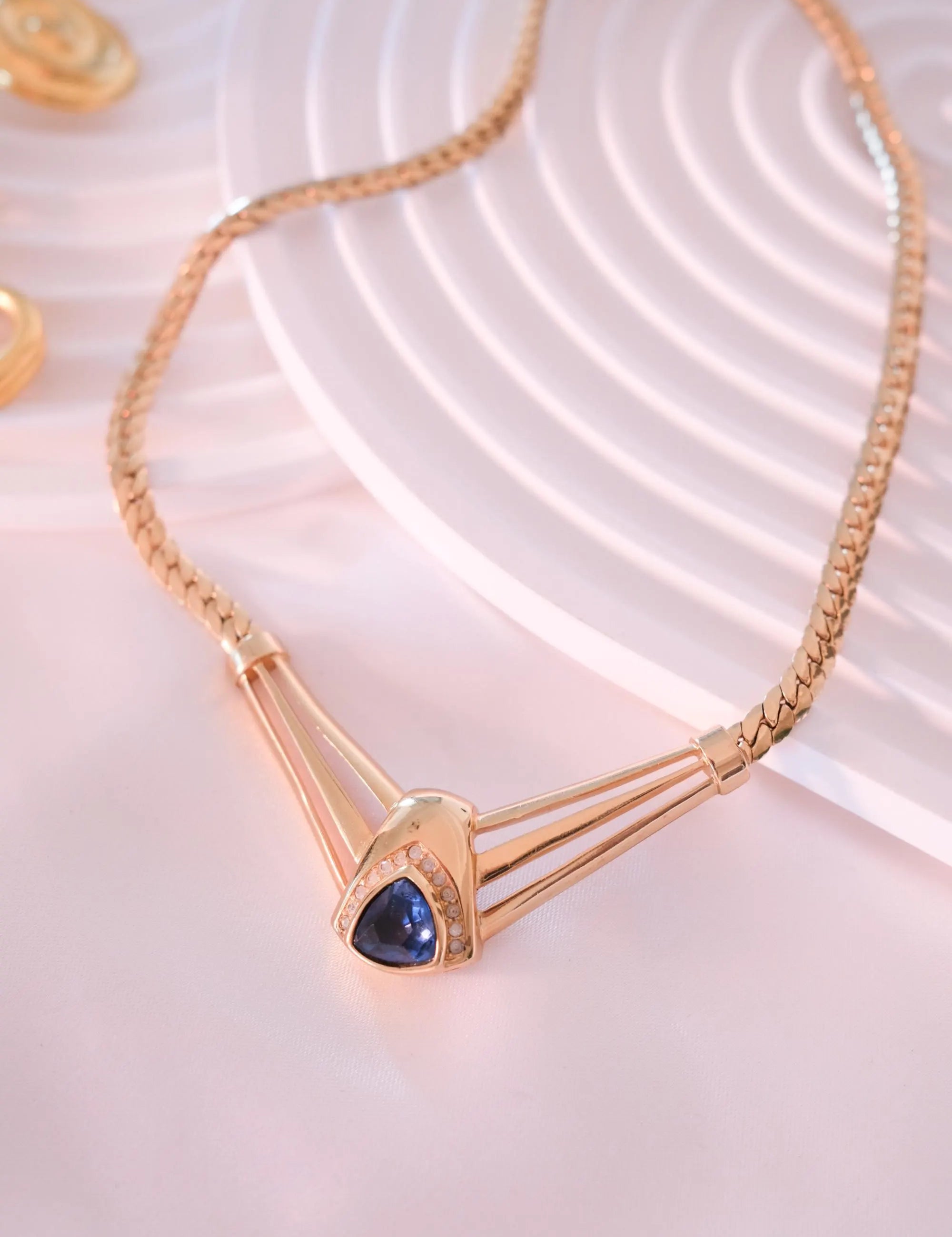 Vintage Christian Dior Sapphire Blue Crystal Necklace: Gold-Tone, Signed