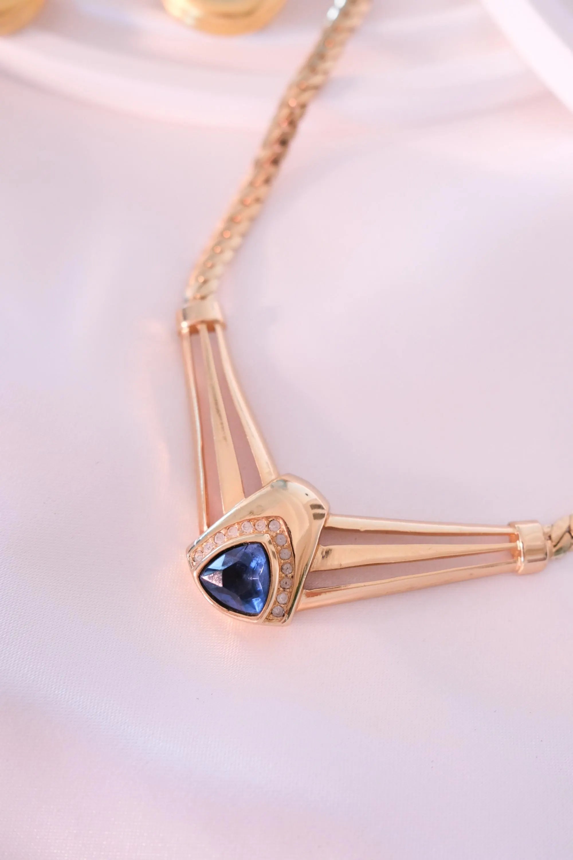 Vintage Christian Dior Sapphire Blue Crystal Necklace: Gold-Tone, Signed