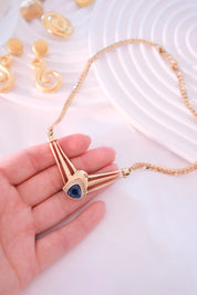 Vintage Christian Dior Sapphire Blue Crystal Necklace: Gold-Tone, Signed