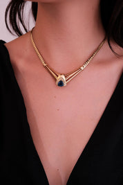 Vintage Christian Dior Sapphire Blue Crystal Necklace: Gold-Tone, Signed