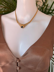 Vintage Christian Dior Sapphire Blue Crystal Necklace: Gold-Tone, Signed