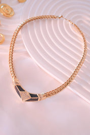 Vintage Christian Dior Statement Necklace – Black Enamel & Crystal – 42 cm – Signed Chr. Dior