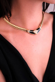 Vintage Christian Dior Statement Necklace – Black Enamel & Crystal – 42 cm – Signed Chr. Dior