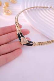 Vintage Christian Dior Statement Necklace – Black Enamel & Crystal – 42 cm – Signed Chr. Dior