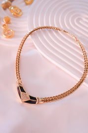 Vintage Christian Dior Statement Necklace – Black Enamel & Crystal – 42 cm – Signed Chr. Dior