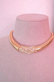 Vintage Christian Dior tubogas snake chain necklace with rhinestones, gold tone designer jewelry