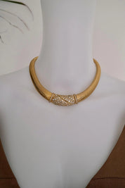 Vintage Christian Dior tubogas snake chain necklace with rhinestones, gold tone designer jewelry