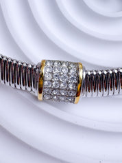 Vintage Christian Dior silver tone gaspipe design choker necklace with crystal charm