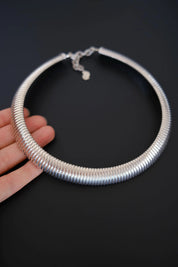 Excellent vintage condition Christian Dior Germany silver-tone Tubogas choker with polished ribbed metal finish