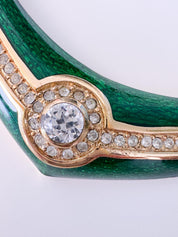 Vintage Christian Dior Necklace Green Enamel Choker with Crystal Couture Jewelry