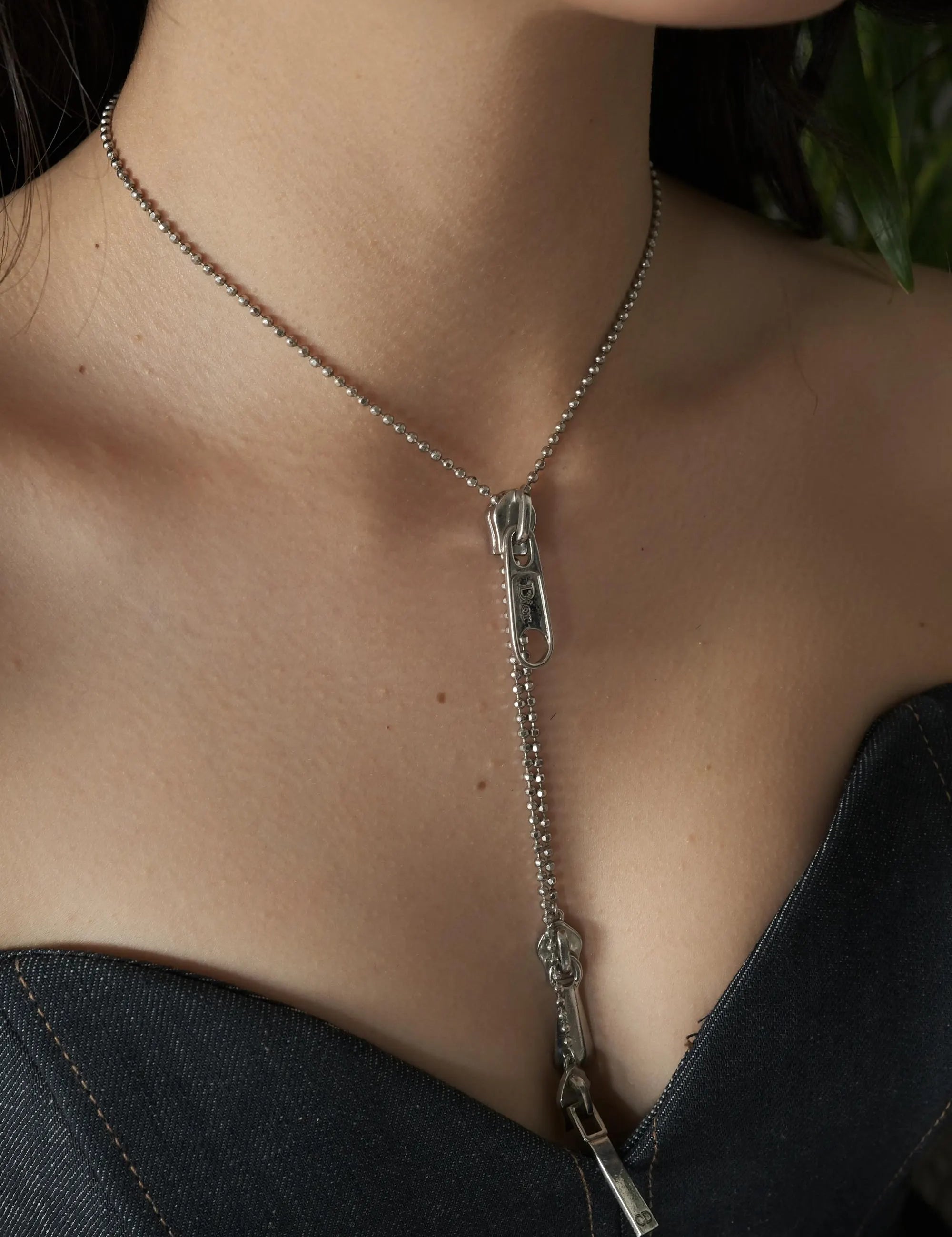 Vintage Christian Dior by John Galliano zipper necklace choker in silver, designer statement jewelry, rare Dior piece, elegant fashion accessory