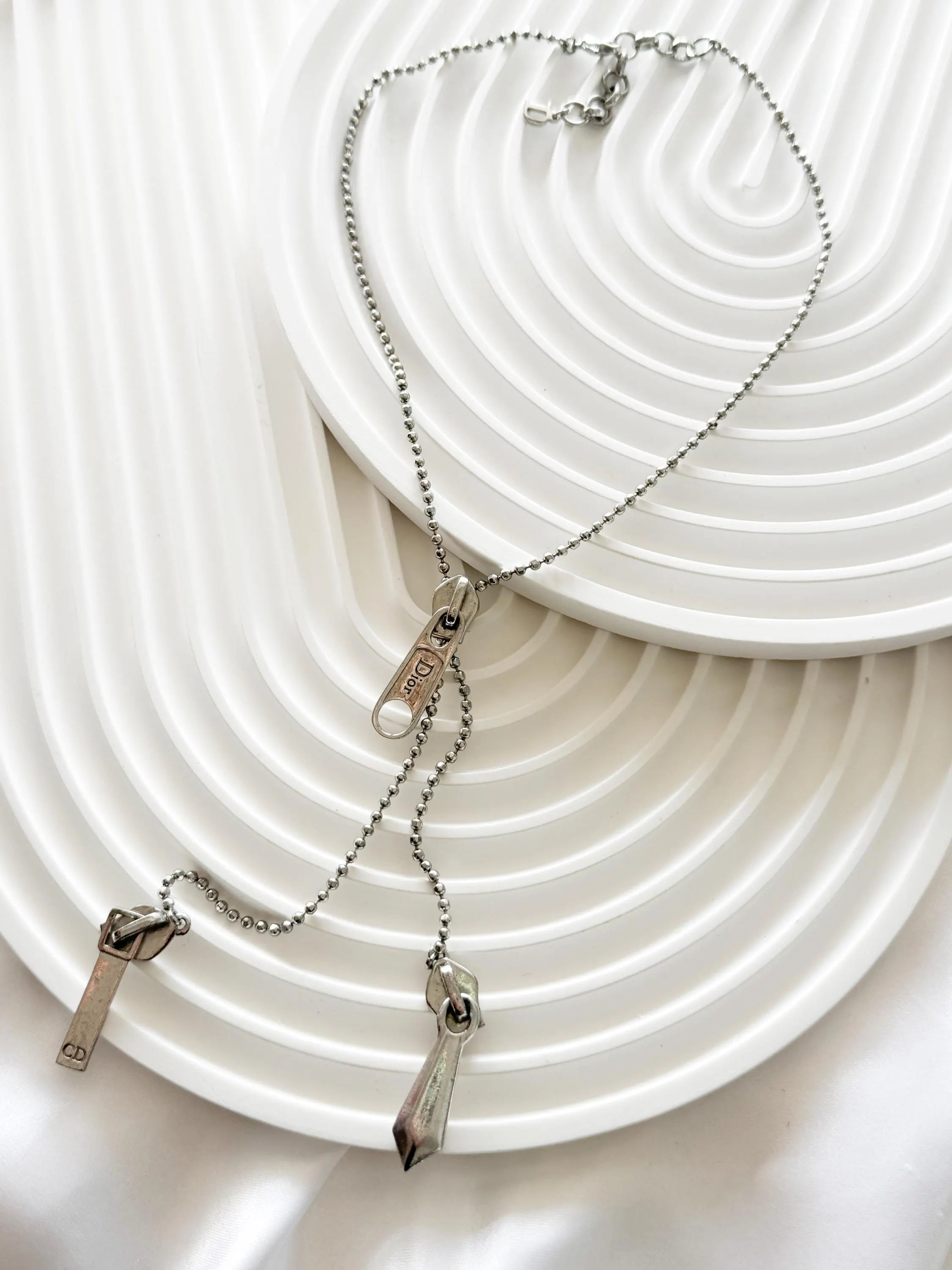 Vintage Christian Dior by John Galliano zipper necklace choker in silver, designer statement jewelry, rare Dior piece, elegant fashion accessory