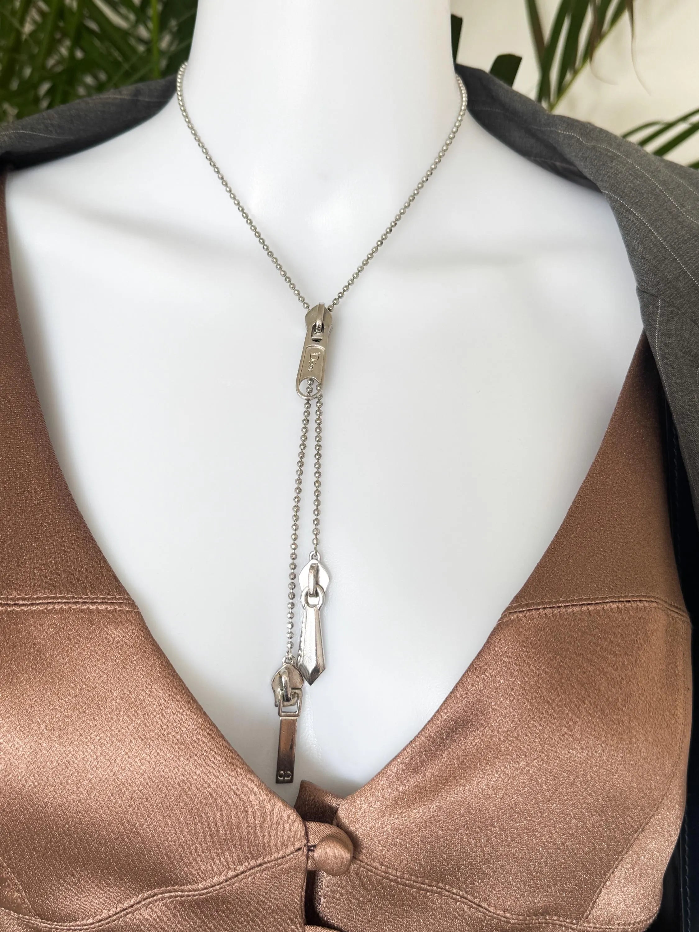 Vintage Christian Dior by John Galliano zipper necklace choker in silver, designer statement jewelry, rare Dior piece, elegant fashion accessory