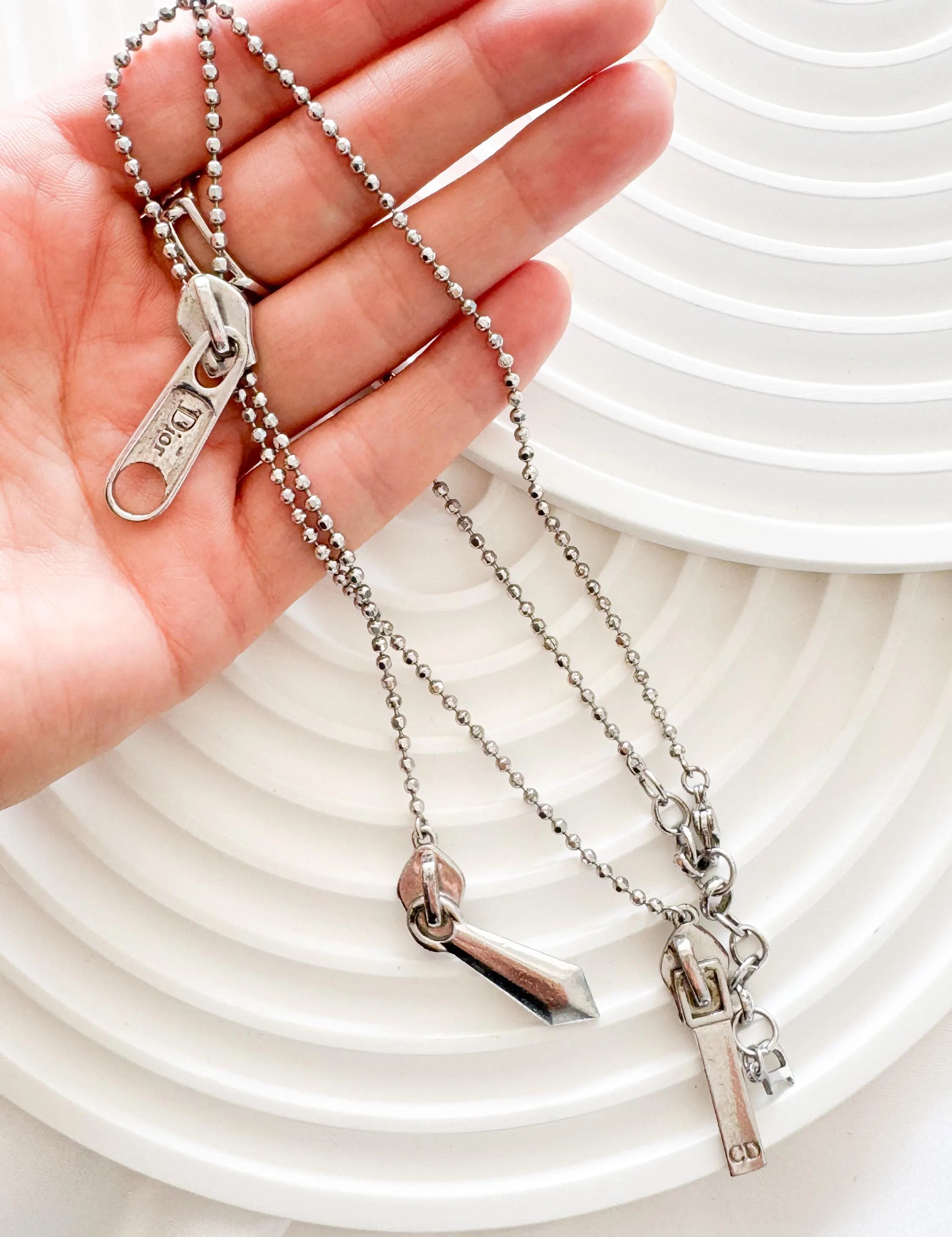 Vintage Christian Dior by John Galliano zipper necklace choker in silver, designer statement jewelry, rare Dior piece, elegant fashion accessory