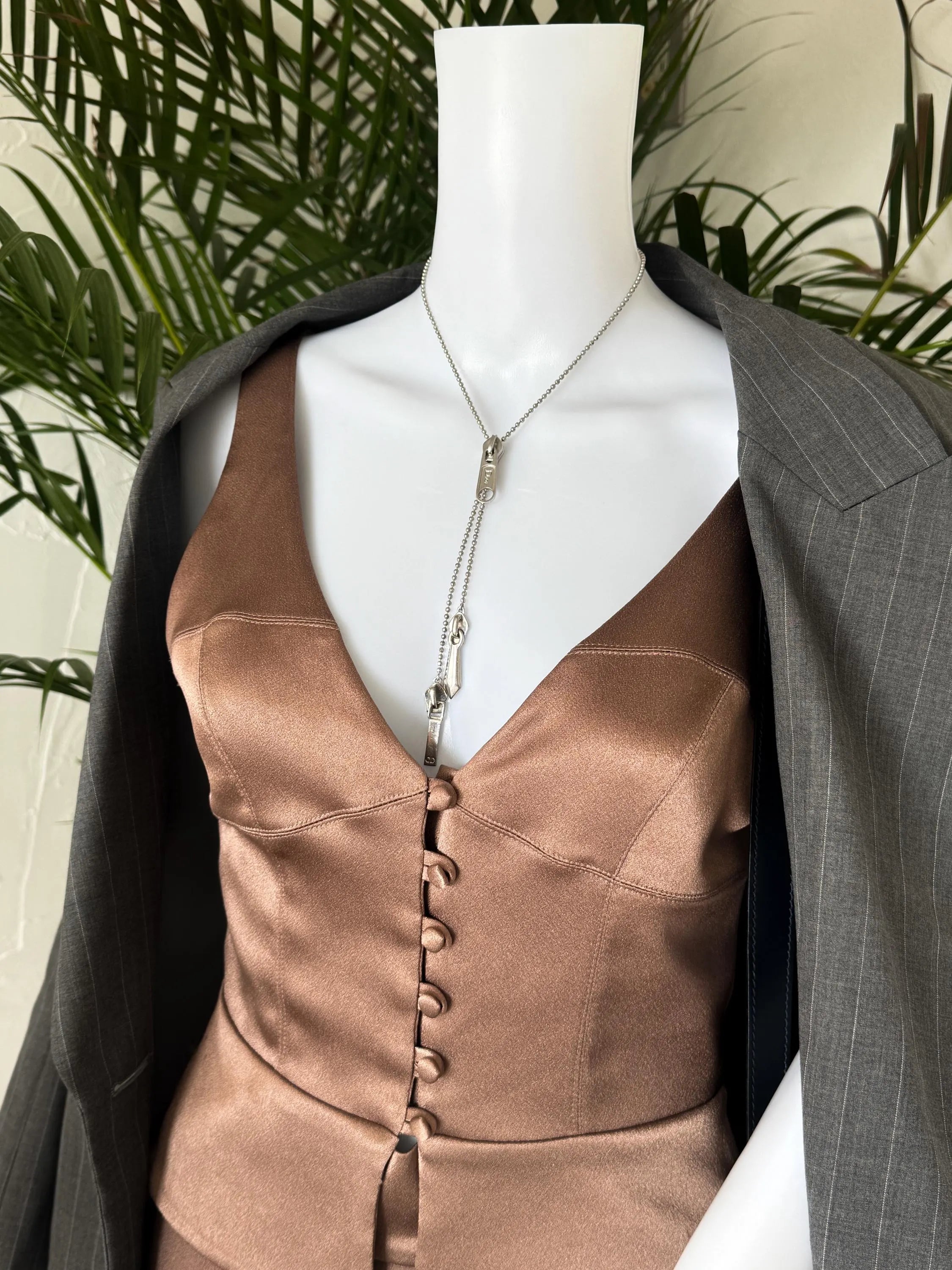 Vintage Christian Dior by John Galliano zipper necklace choker in silver, designer statement jewelry, rare Dior piece, elegant fashion accessory