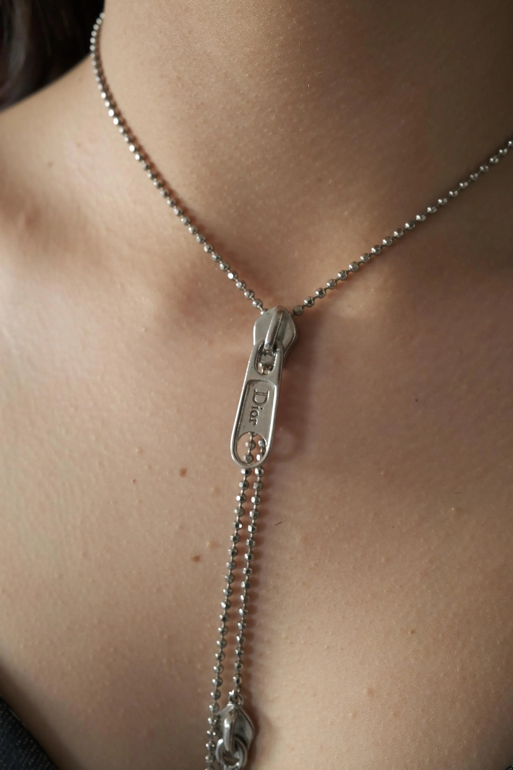 Vintage Christian Dior by John Galliano zipper necklace choker in silver, designer statement jewelry, rare Dior piece, elegant fashion accessory