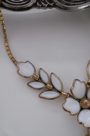 Vintage Crown Trifari necklace Milk glass parure choker 1960s Floral Charm