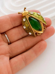 Vintage Dior beetle brooch gold rhinestone elegant unique designer jewelry