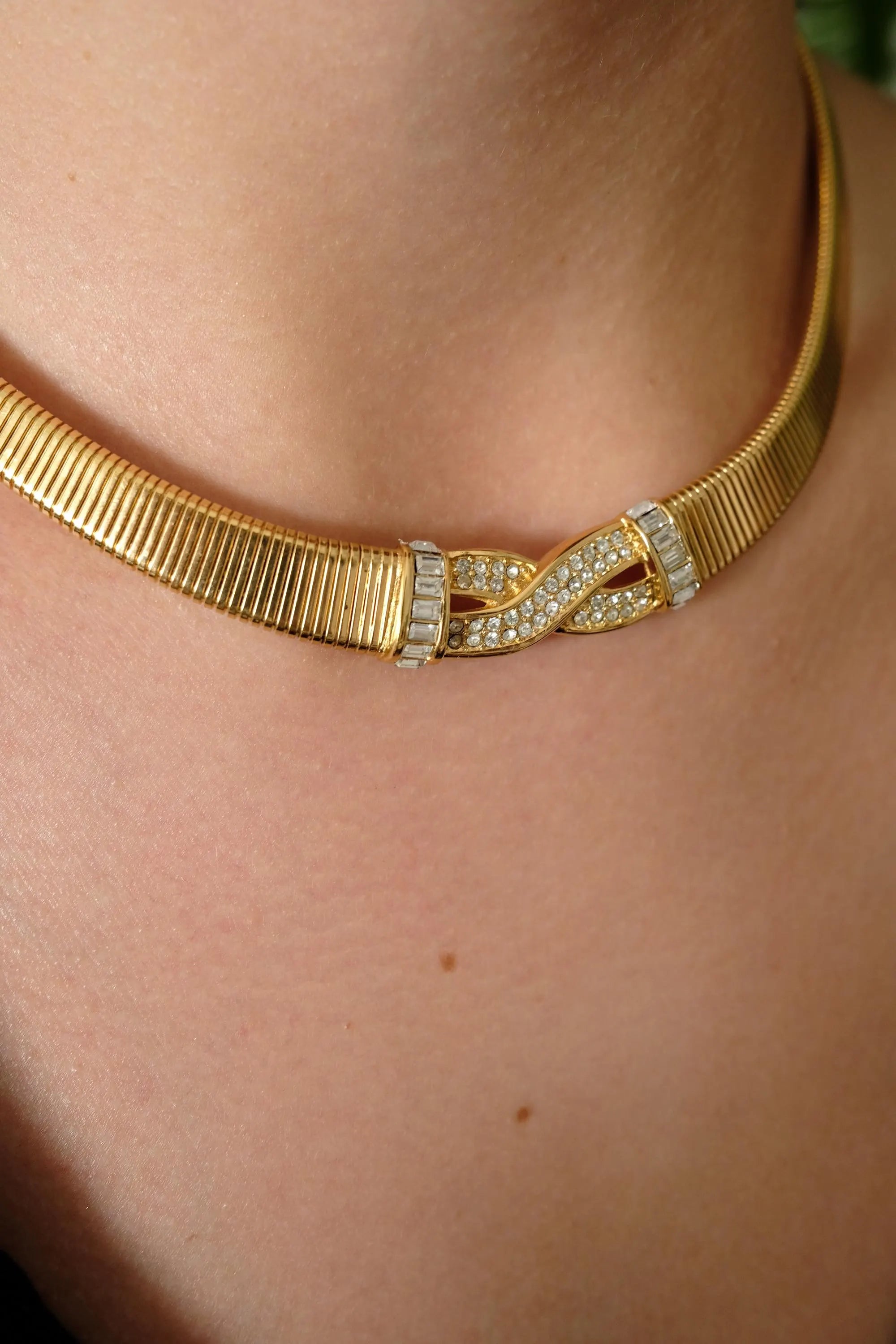 Vintage Christian Dior Necklace, Dior Chain Necklace, Dior Tubogas necklace Snake chain  Necklace, Gift for her, gold zipper choker Charm