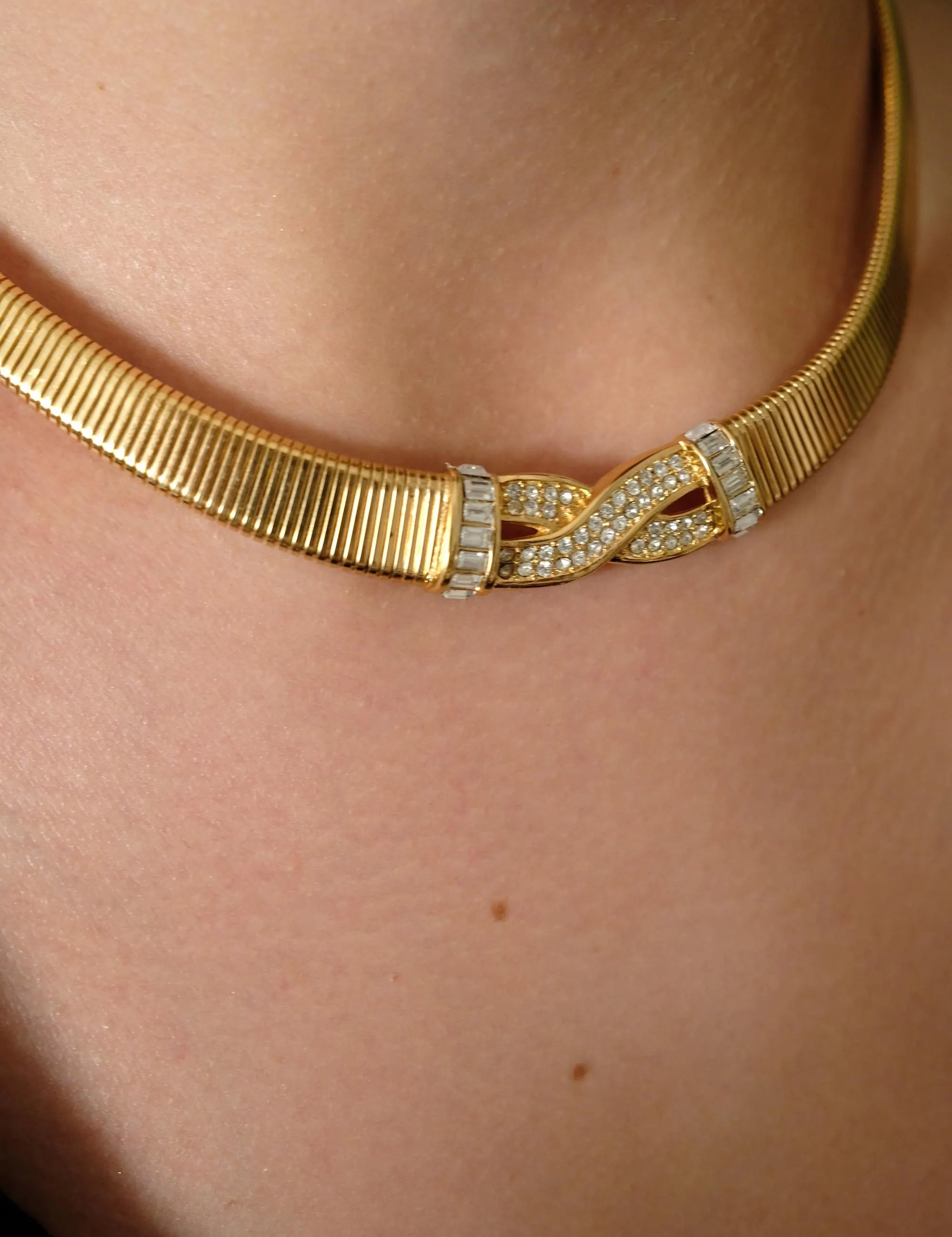 Vintage Christian Dior Necklace, Dior Chain Necklace, Dior Tubogas necklace Snake chain  Necklace, Gift for her, gold zipper choker Charm