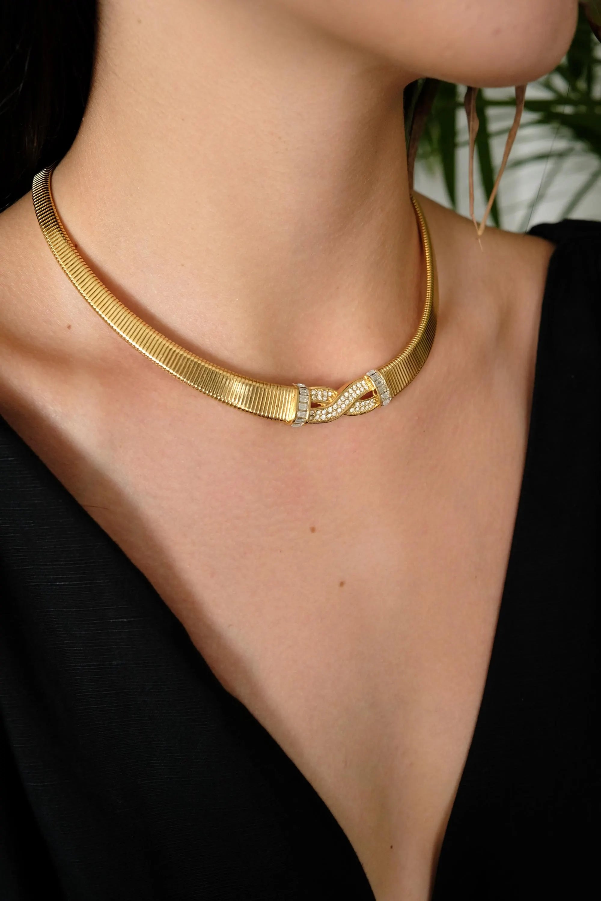 Vintage Christian Dior Necklace, Dior Chain Necklace, Dior Tubogas necklace Snake chain  Necklace, Gift for her, gold zipper choker Charm
