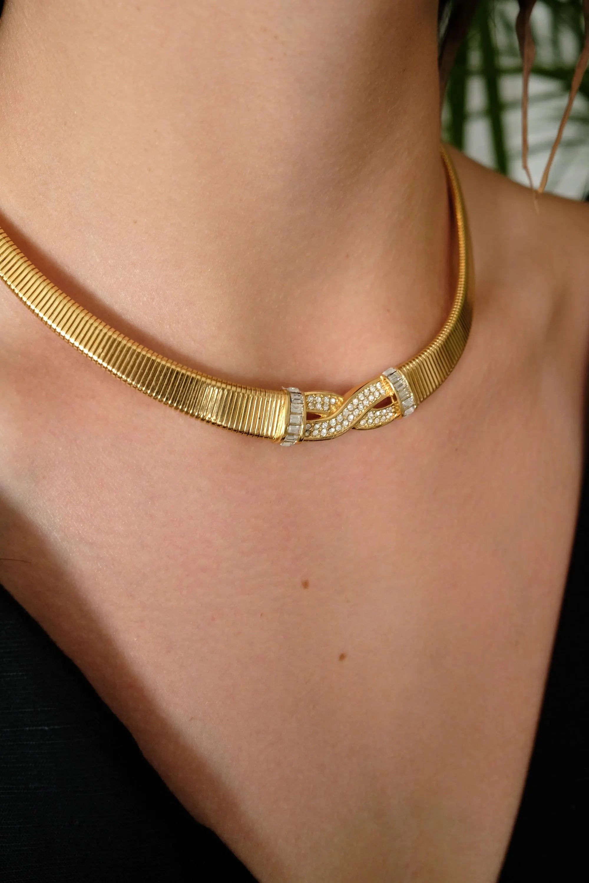 Vintage Christian Dior Necklace, Dior Chain Necklace, Dior Tubogas necklace Snake chain  Necklace, Gift for her, gold zipper choker Charm