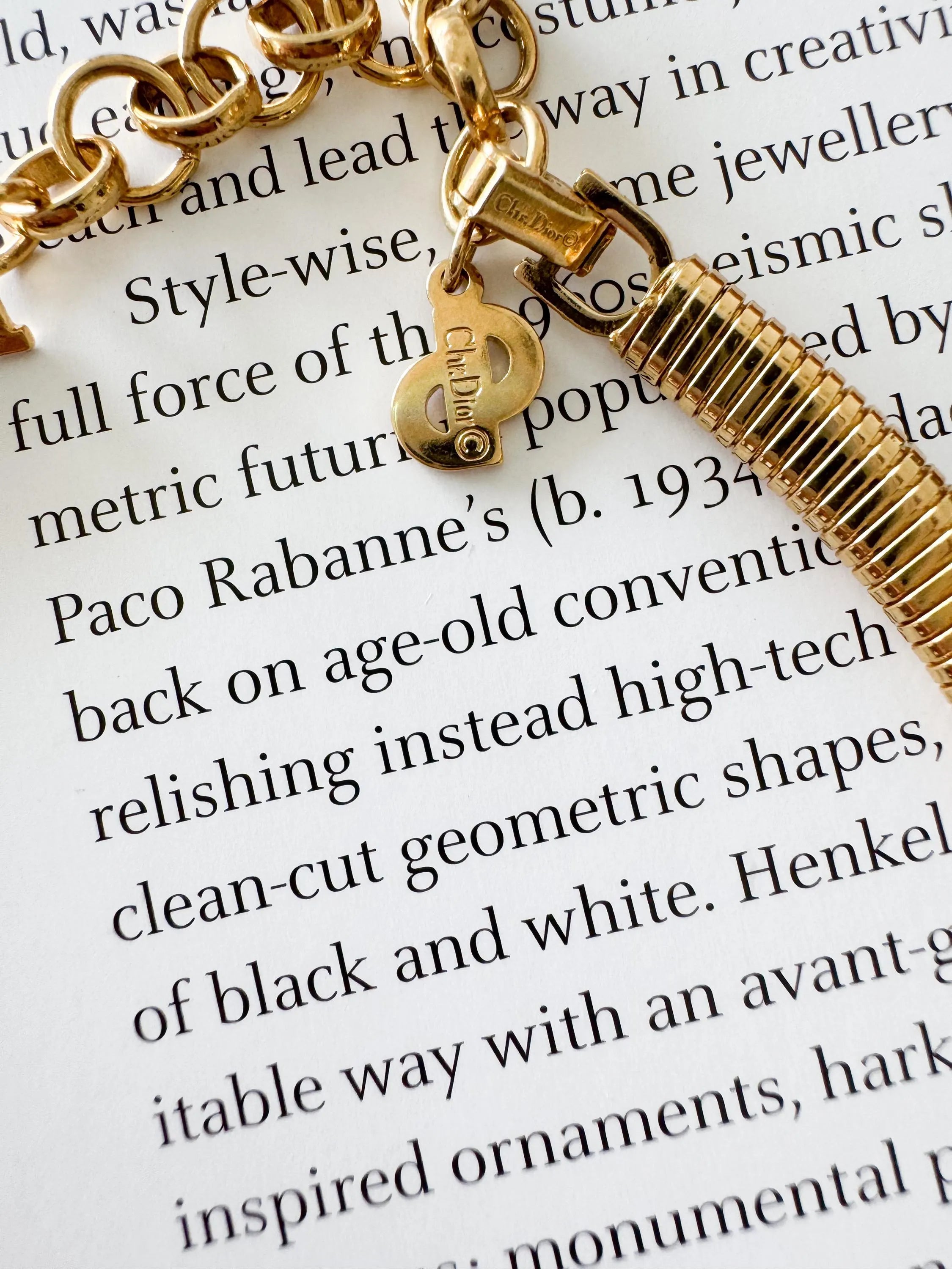 Vintage Christian Dior Necklace, Dior Chain Necklace, Dior Tubogas necklace Snake chain  Necklace, Gift for her, gold zipper choker Charm