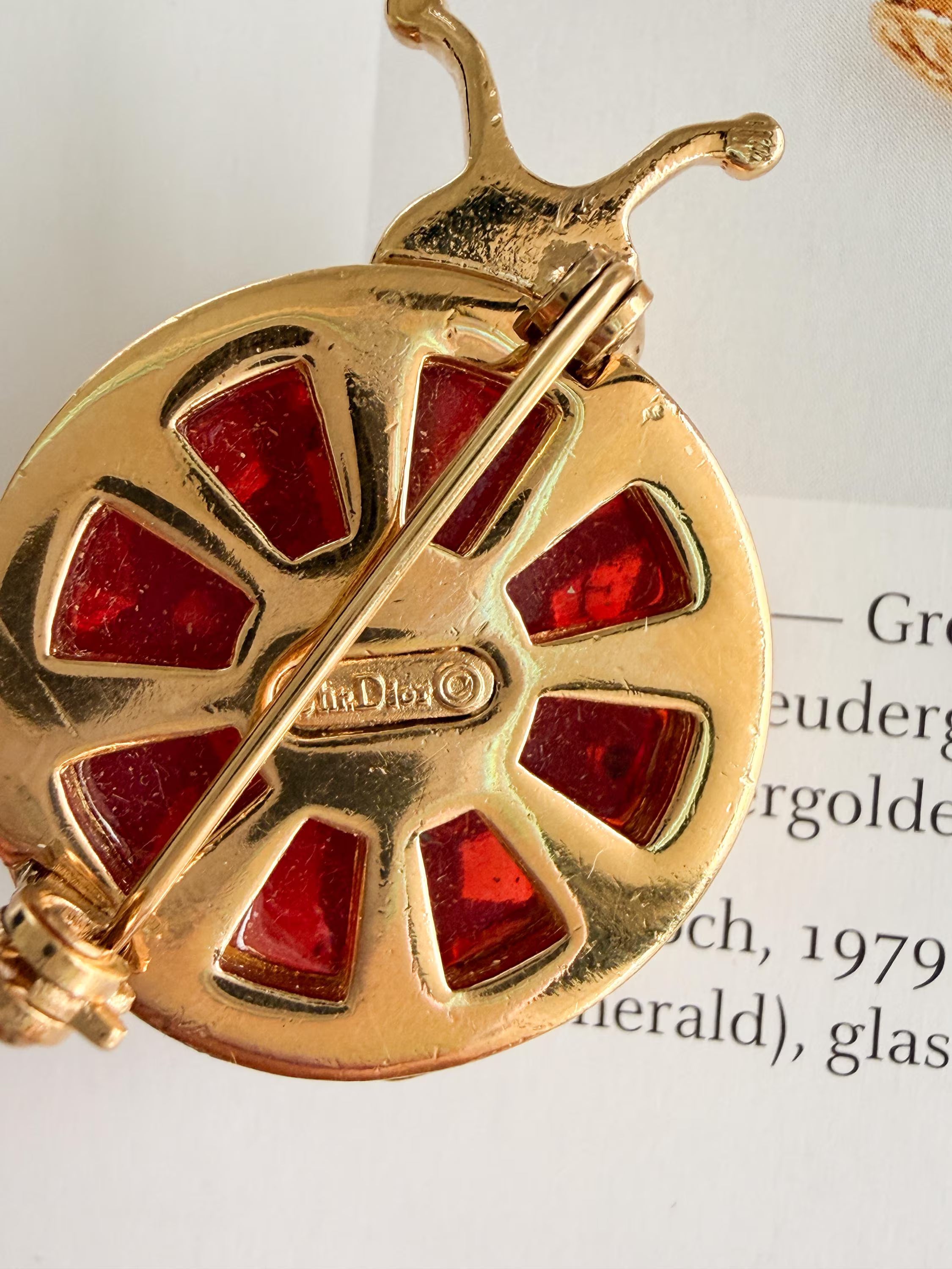 Authentic Dior vintage brooch ladybug motif refined luxury designer jewelry detail