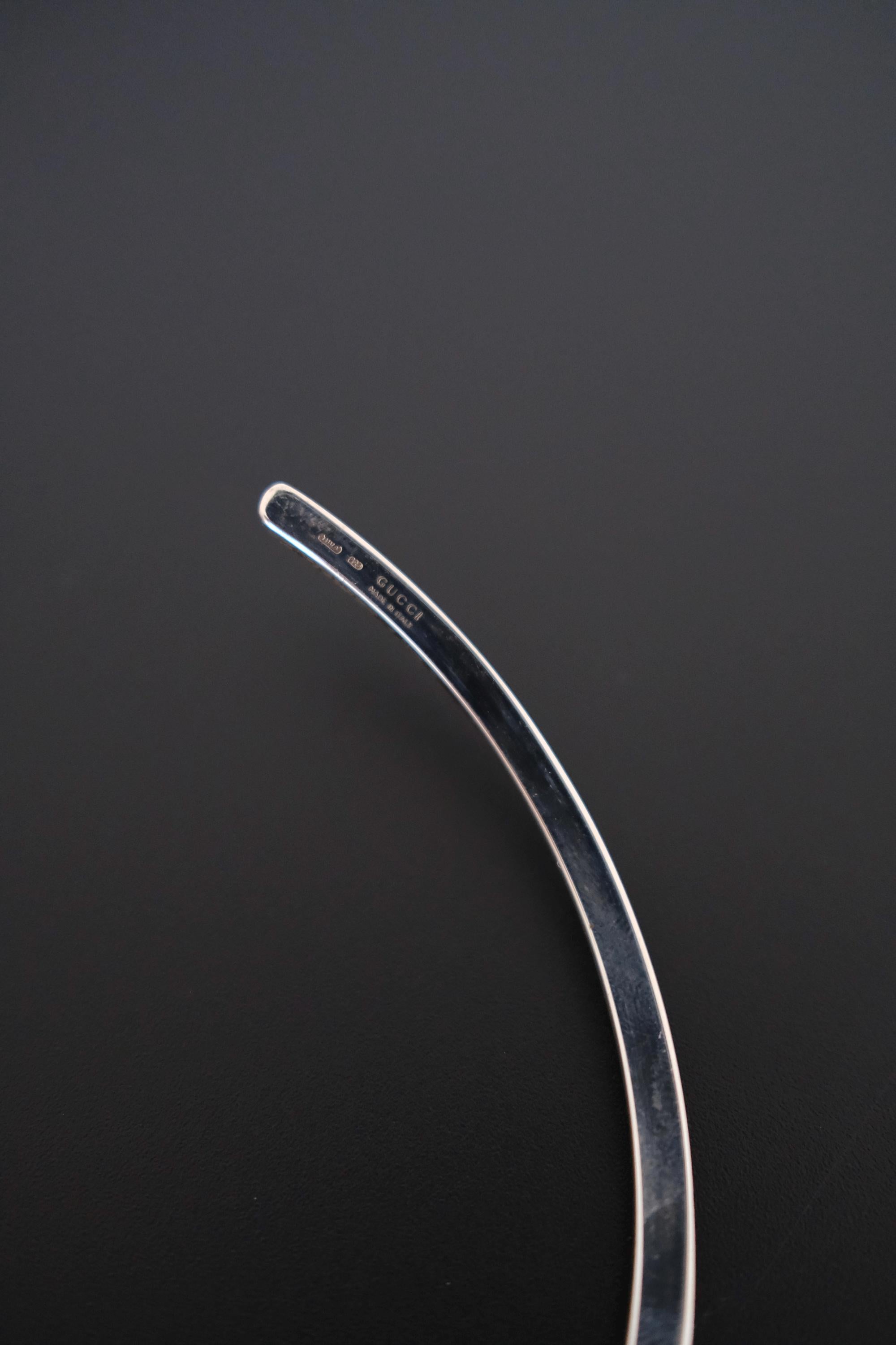 Vintage GUCCI 925 sterling silver rigid open collar choker necklace, signed GUCCI Made in Italy