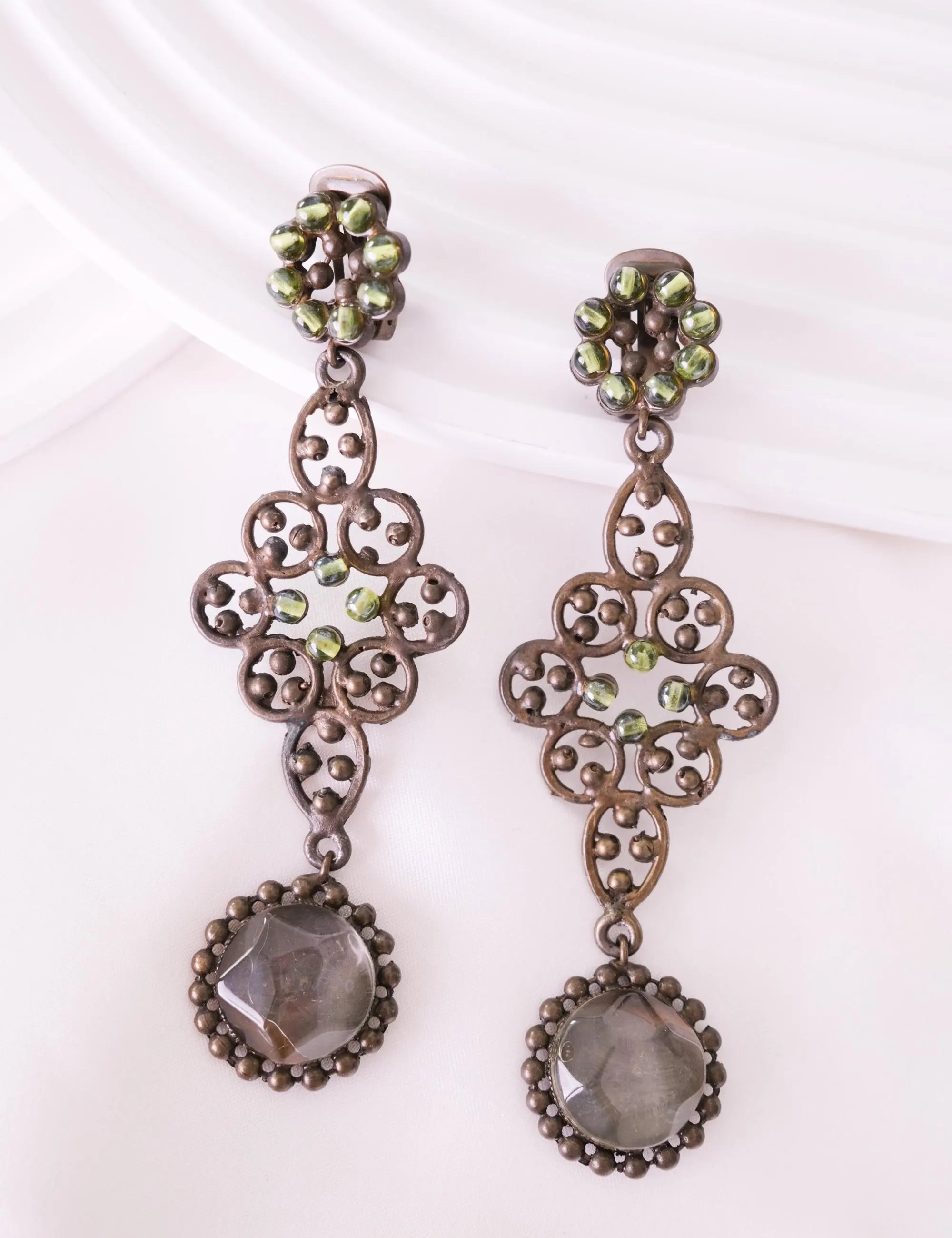 Vintage Giorgio Armani Dangle Clip-On Earrings, Made in Italy, Statement Earrings, Bridal Earrings, Costume Jewelry, Vintage Rhinestone