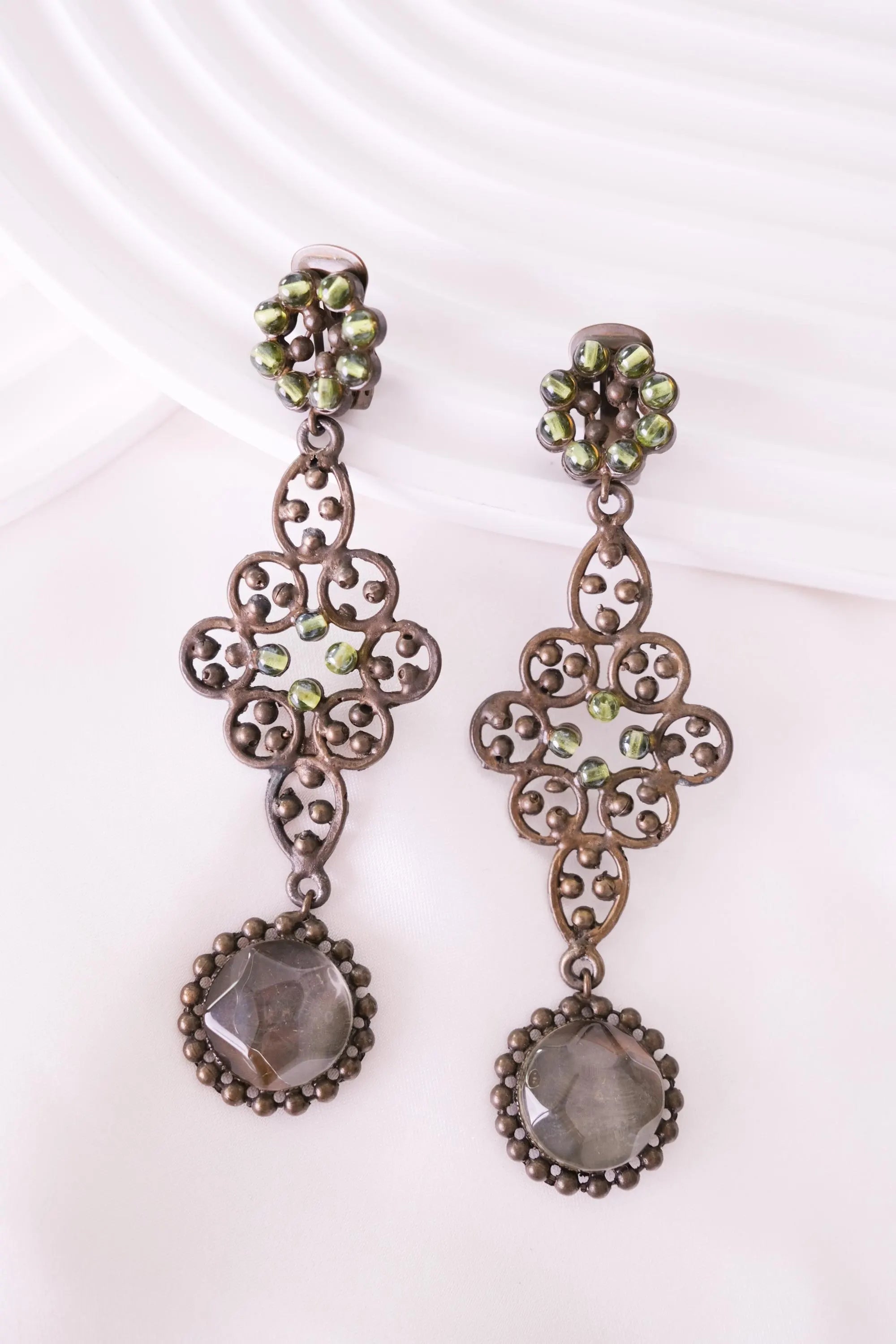 Vintage Giorgio Armani Dangle Clip-On Earrings, Made in Italy, Statement Earrings, Bridal Earrings, Costume Jewelry, Vintage Rhinestone