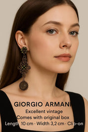 Vintage Giorgio Armani Dangle Clip-On Earrings, Made in Italy, Statement Earrings, Bridal Earrings, Costume Jewelry, Vintage Rhinestone