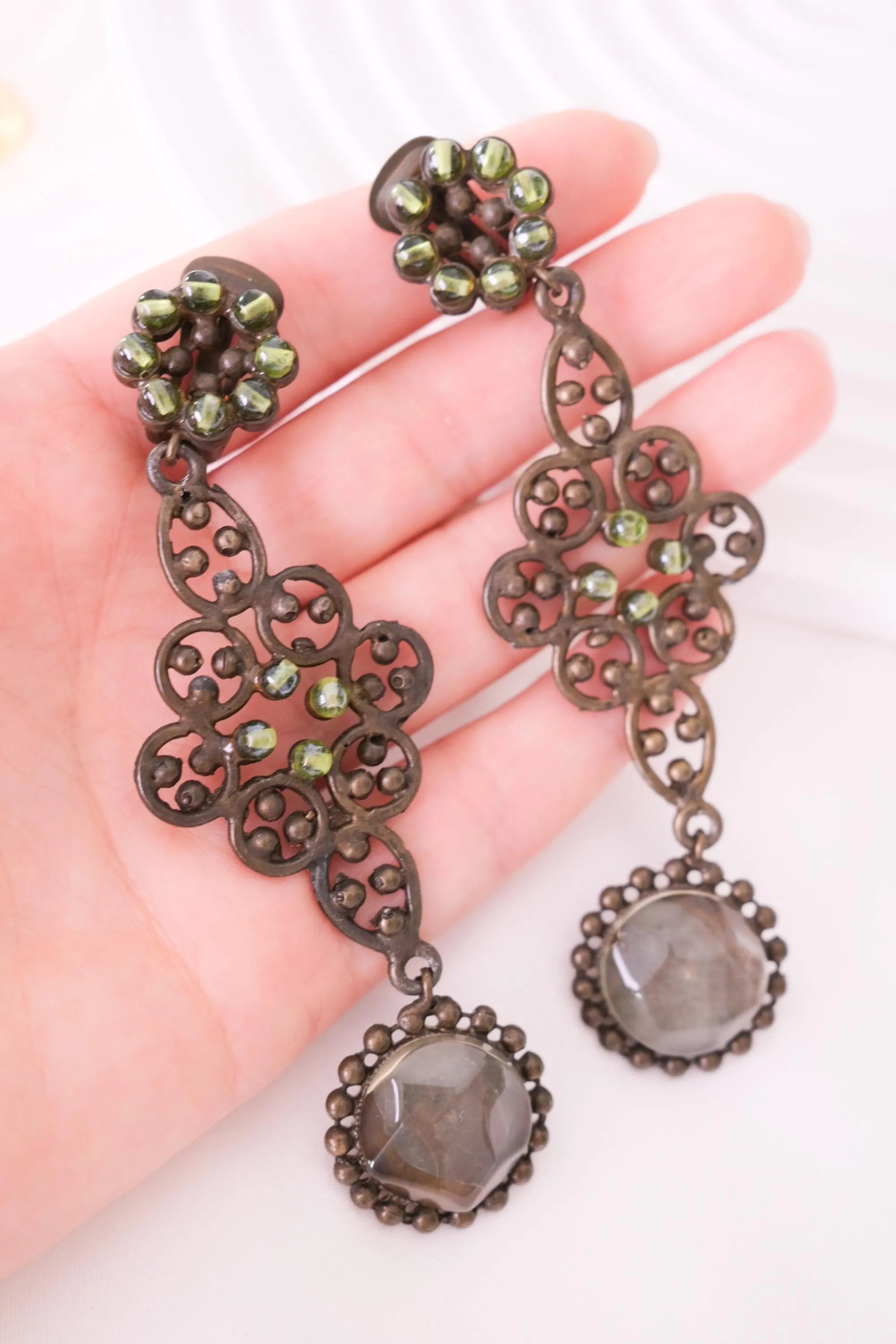 Vintage Giorgio Armani Dangle Clip-On Earrings, Made in Italy, Statement Earrings, Bridal Earrings, Costume Jewelry, Vintage Rhinestone