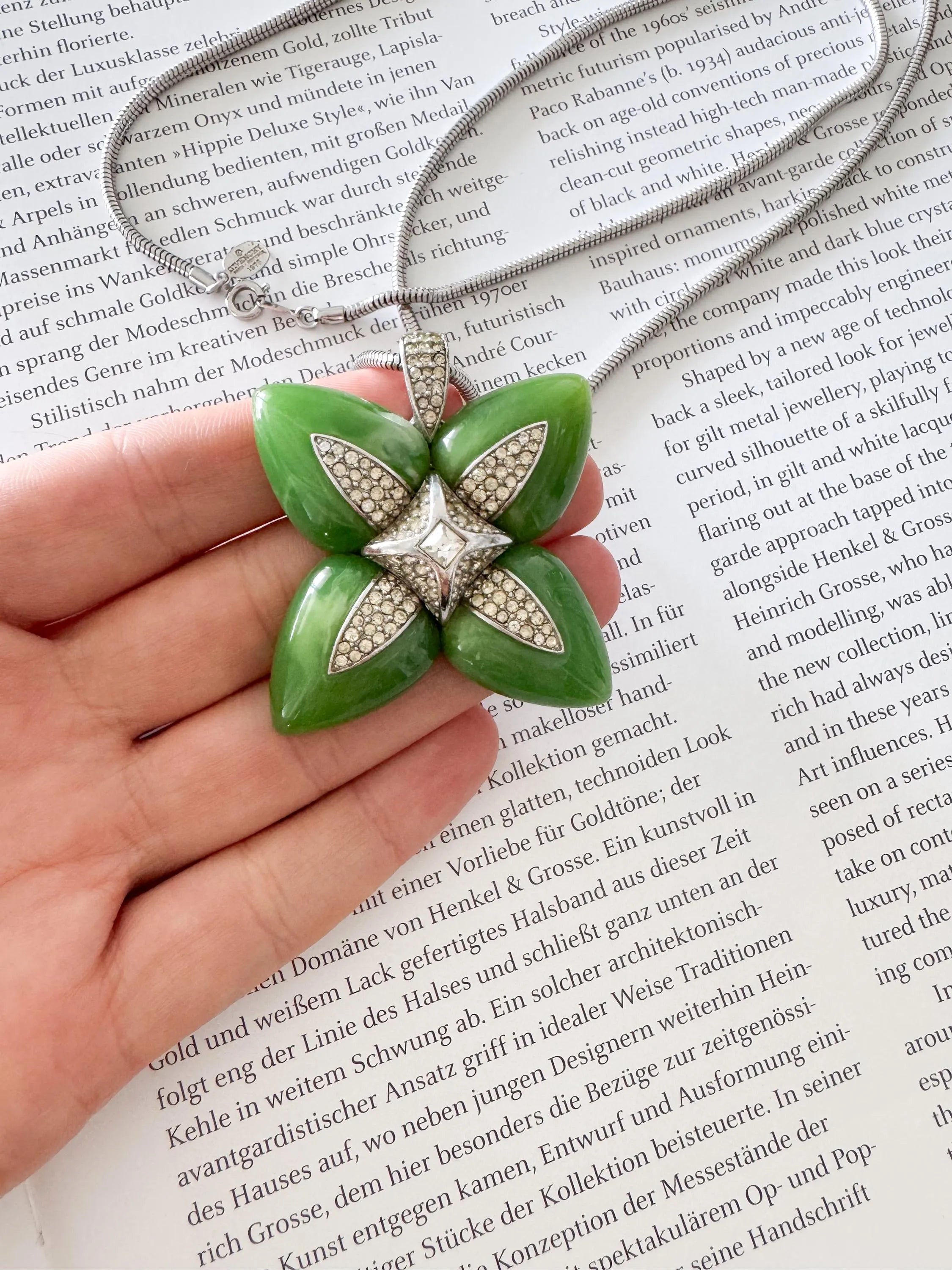Vintage Givenchy Necklace, Givenchy Green Long necklace, Necklace Silver, Vintage Necklace Pendant, Jewelry for Women, Gift for her