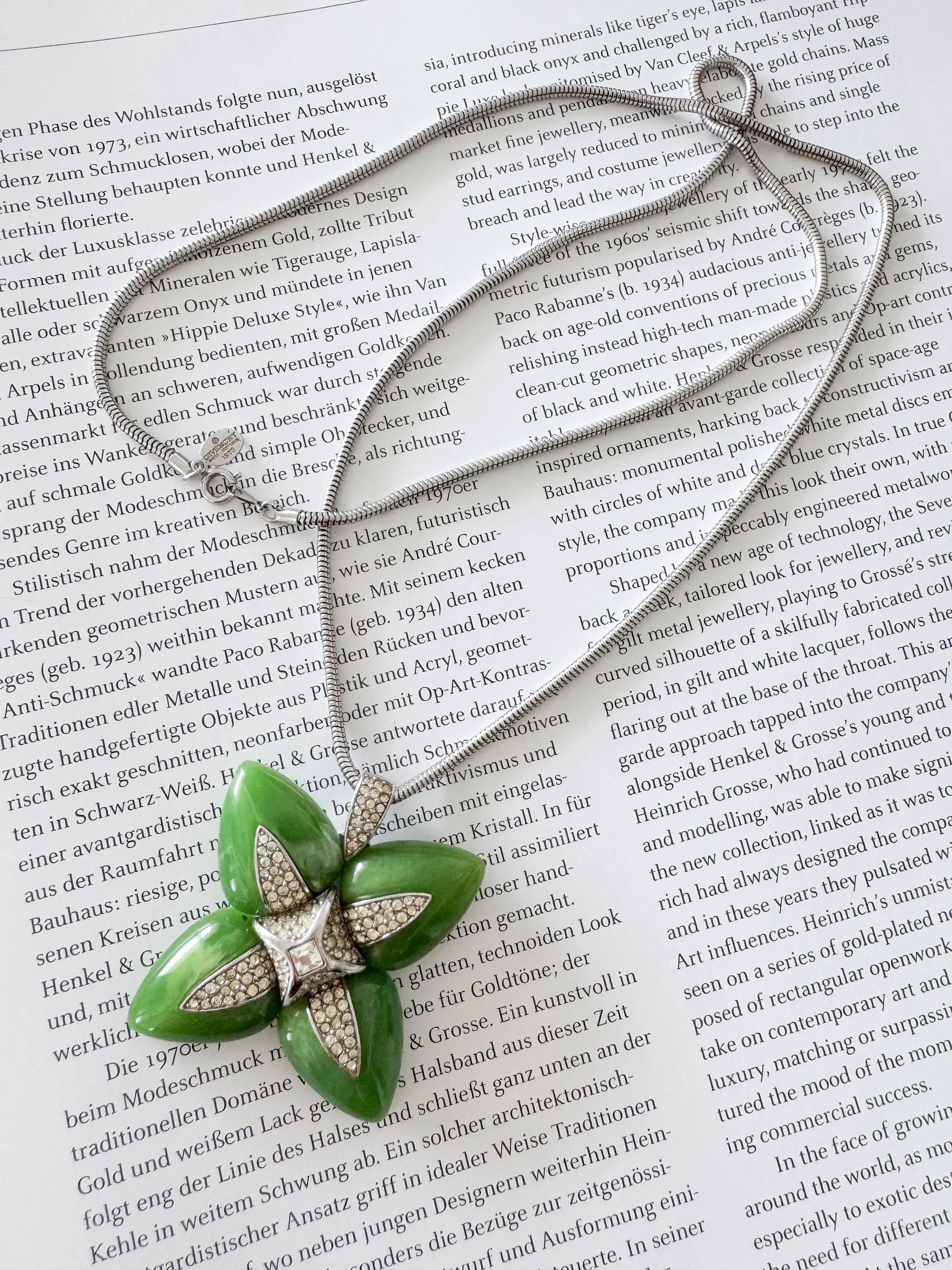 Vintage Givenchy Necklace, Givenchy Green Long necklace, Necklace Silver, Vintage Necklace Pendant, Jewelry for Women, Gift for her