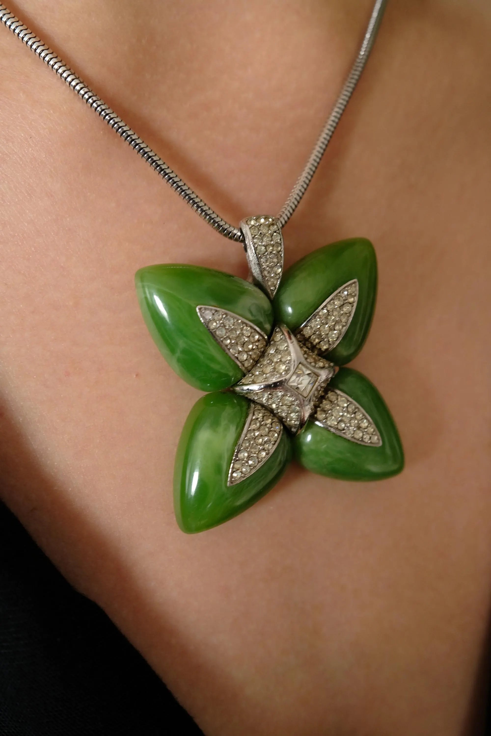 Vintage Givenchy Necklace, Givenchy Green Long necklace, Necklace Silver, Vintage Necklace Pendant, Jewelry for Women, Gift for her