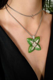 Vintage Givenchy Necklace, Givenchy Green Long necklace, Necklace Silver, Vintage Necklace Pendant, Jewelry for Women, Gift for her