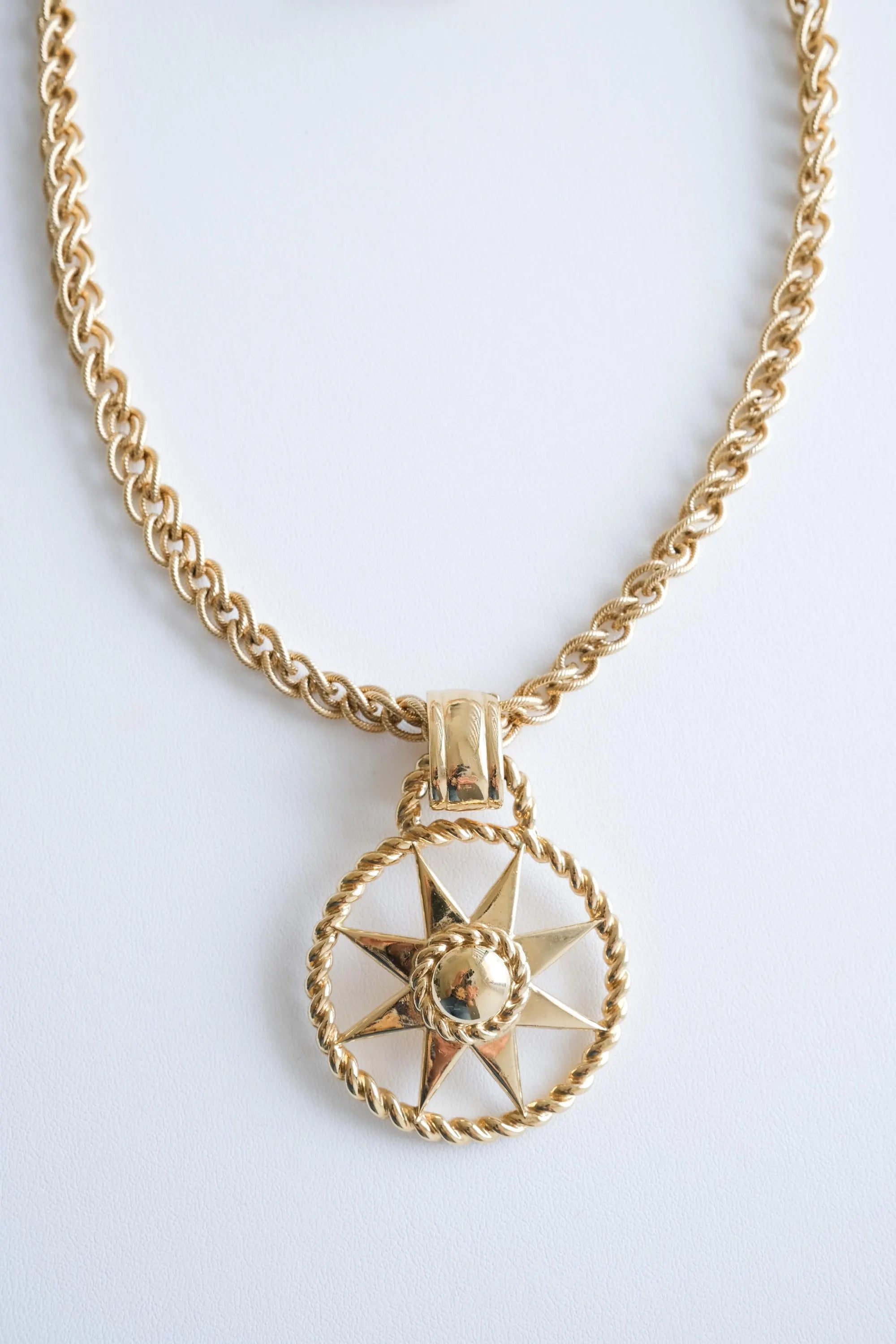 Vintage Givenchy long gold necklace with iconic 4G star pendant and rolo chain