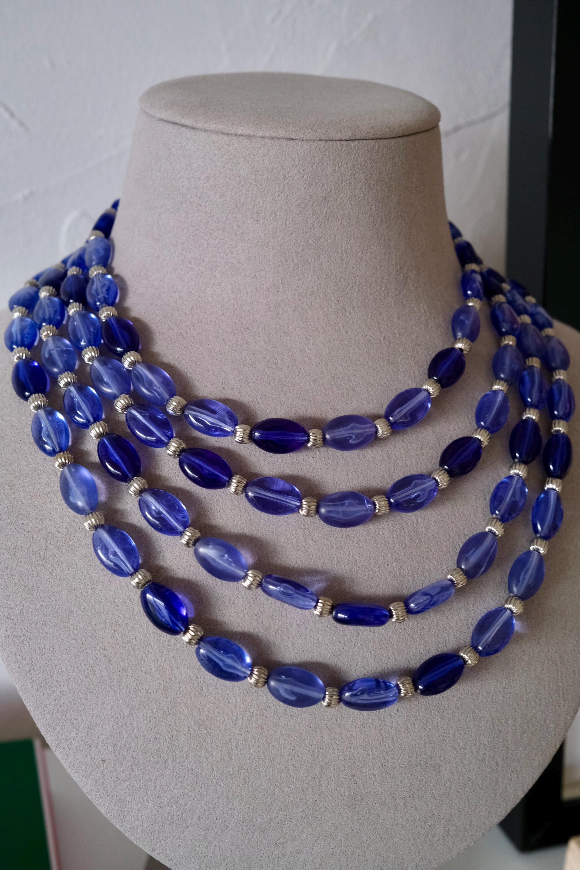 Vintage Givenchy blue beaded multi-strand necklace, long statement jewelry with elegant layered design, classic designer necklace gift for mom