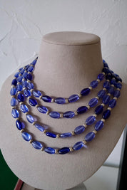 Vintage Givenchy blue beaded multi-strand necklace, long statement jewelry with elegant layered design, classic designer necklace gift for mom