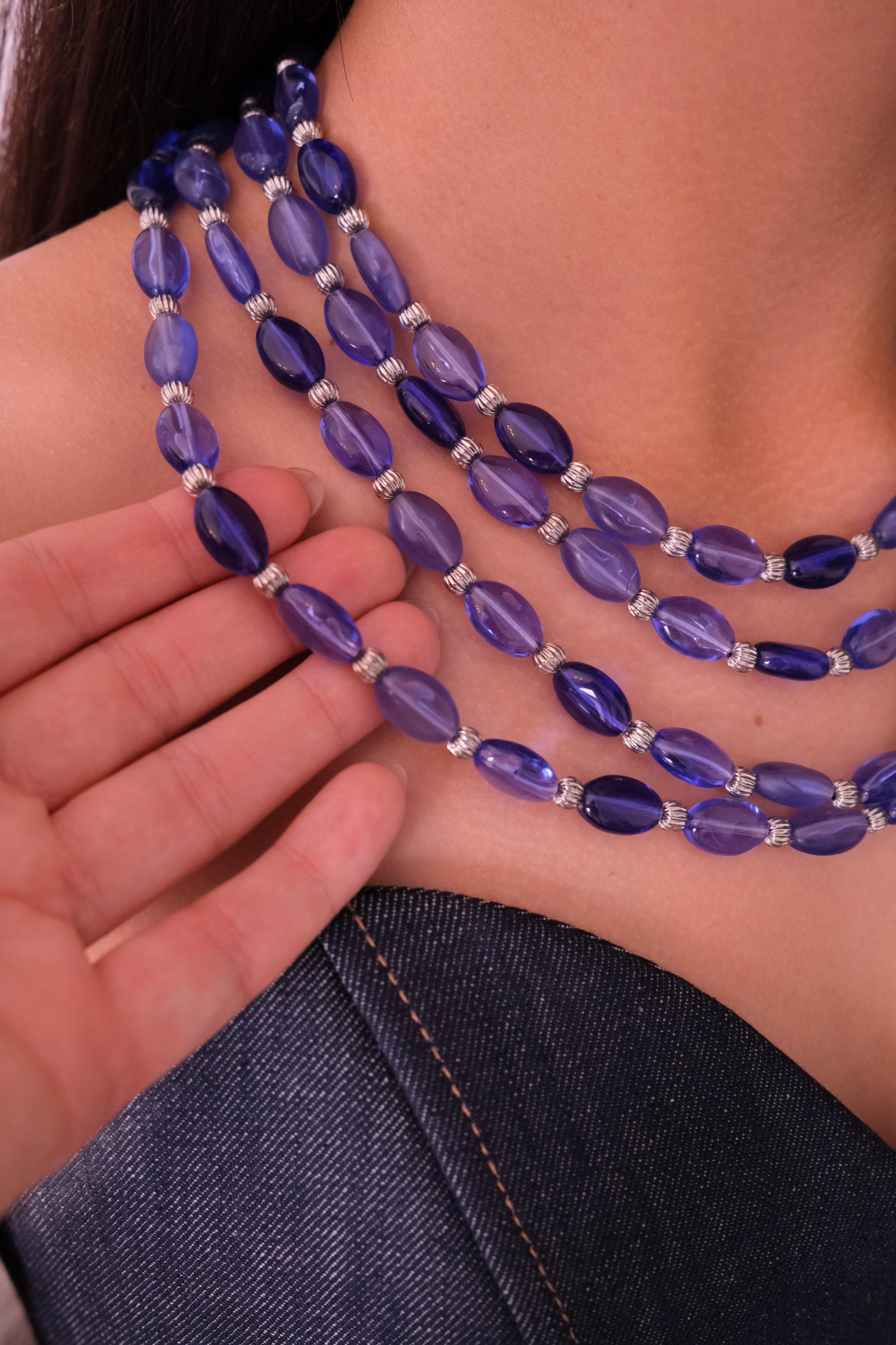 Vintage Givenchy blue beaded multi-strand necklace, long statement jewelry with elegant layered design, classic designer necklace gift for mom