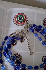 Vintage Givenchy blue beaded multi-strand necklace, long statement jewelry with elegant layered design, classic designer necklace gift for mom