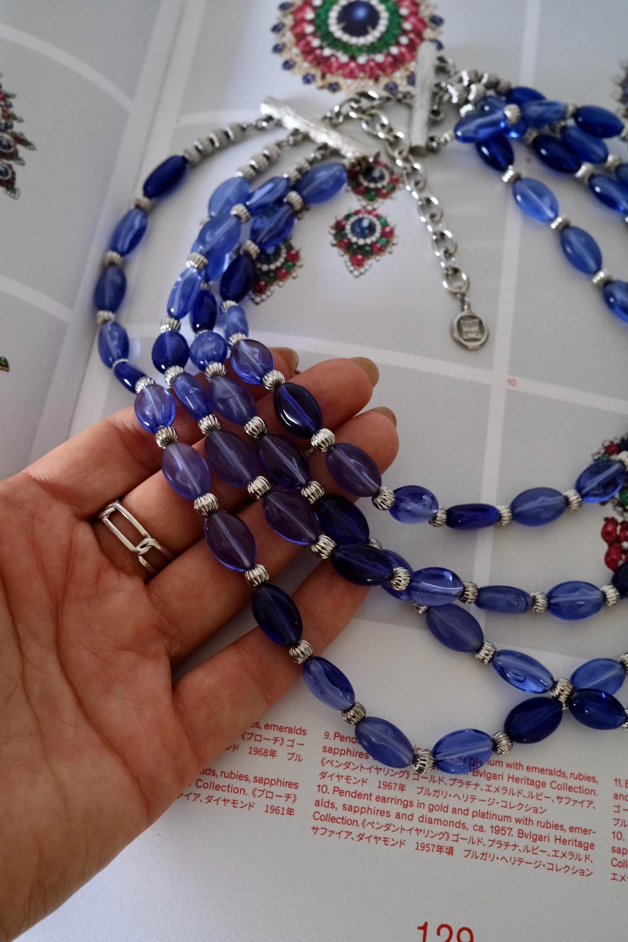 Vintage Givenchy blue beaded multi-strand necklace, long statement jewelry with elegant layered design, classic designer necklace gift for mom