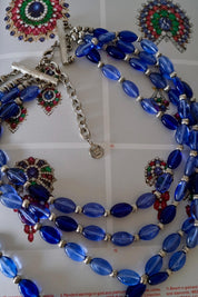 Vintage Givenchy blue beaded multi-strand necklace, long statement jewelry with elegant layered design, classic designer necklace gift for mom