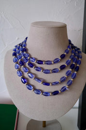 Vintage Givenchy blue beaded multi-strand necklace, long statement jewelry with elegant layered design, classic designer necklace gift for mom