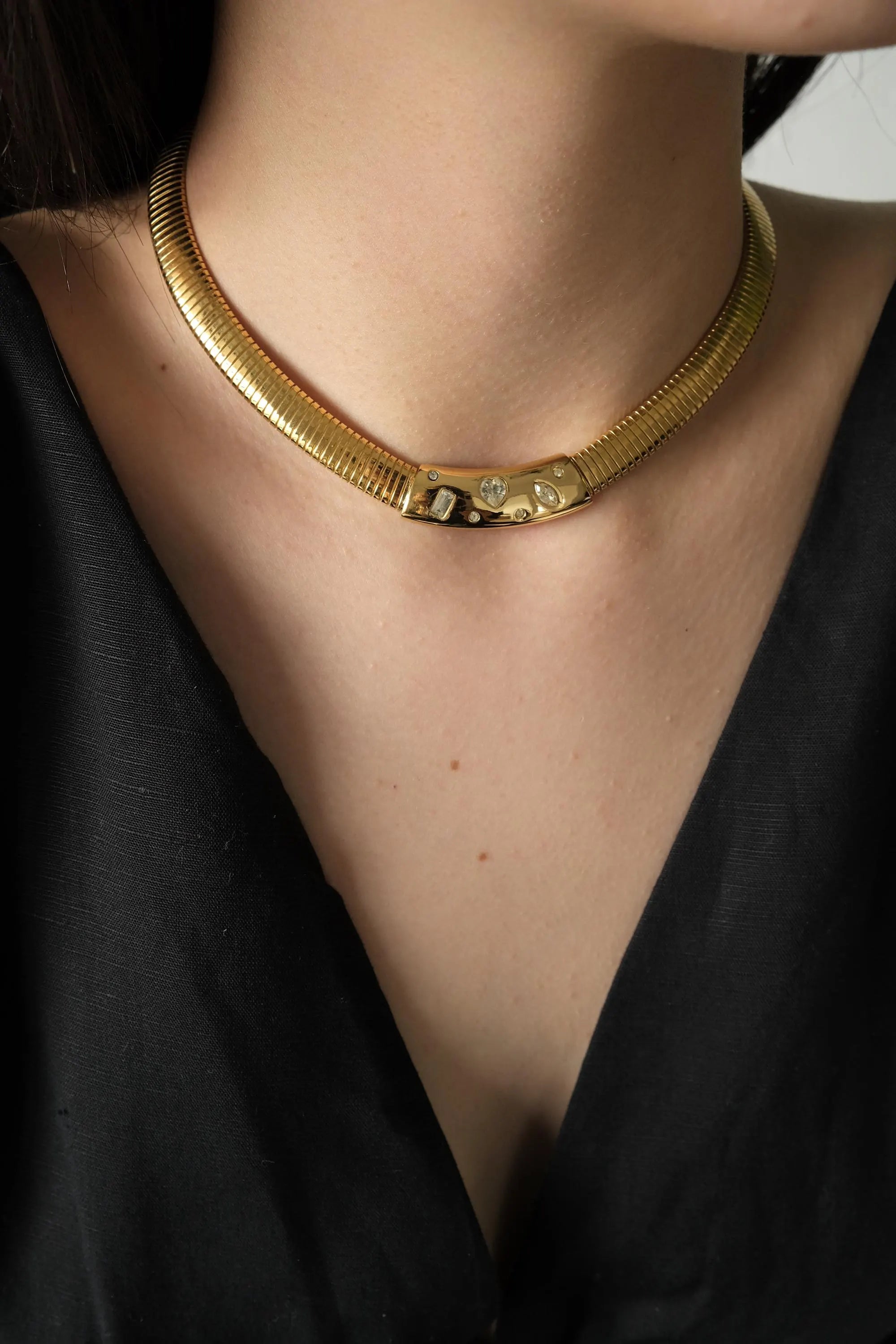 Vintage Givenchy Necklace, Vintage Gold Tone Necklace Gaspipe Necklace, Vintage Choker Necklace, Jewelry for Women, Gold Chain, Gift for her